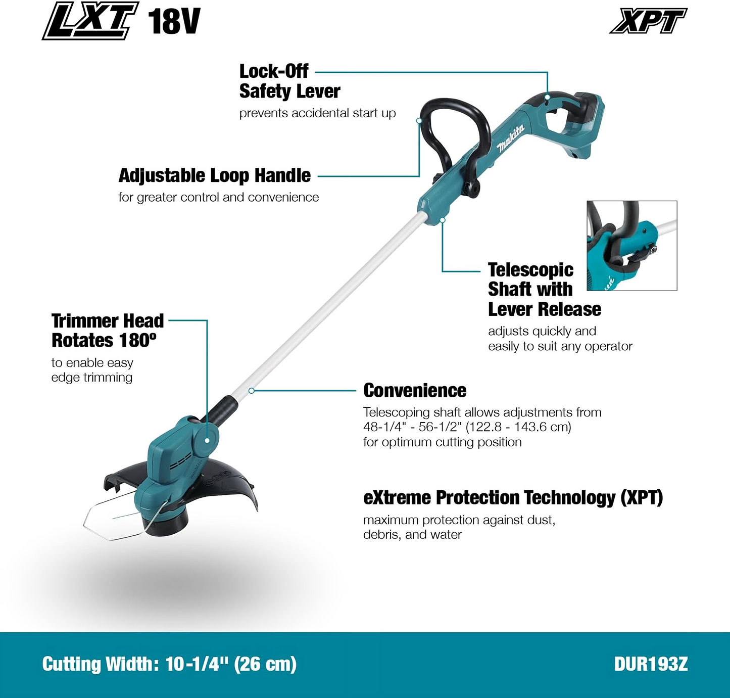 Makita 18V Cordless Grass Trimmer DUR193Z ā Lightweight Lawn Care, Body Only
